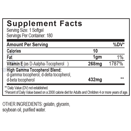 UNIQUE E High Gamma Mixed Tocopherol 180 Softgels