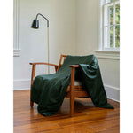 Load image into Gallery viewer, A spruce green cotton cover on a weighted throw on a chair in a bedroom next to a lamp [44422682116315]
