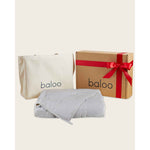 Load image into Gallery viewer, A folded Silver Sage blanket sits in front of a canvas tote bag and gift box with ribbon. [43631557968091]
