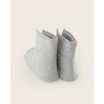 Load image into Gallery viewer, Detail view of grey cotton slippers with pink ribbon tabs [43579501084891, 43579501117659, 43579501150427, 43579501183195]
