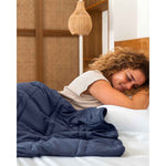 Load image into Gallery viewer, A young woman with red curly hair lies in a bed with a blue weighted blanket across her body. [43649942782171, 45574417875163, 44422804340955, 45574418137307, 44422811287771, 46452818510043, 44422816432347, 46452819067099]
