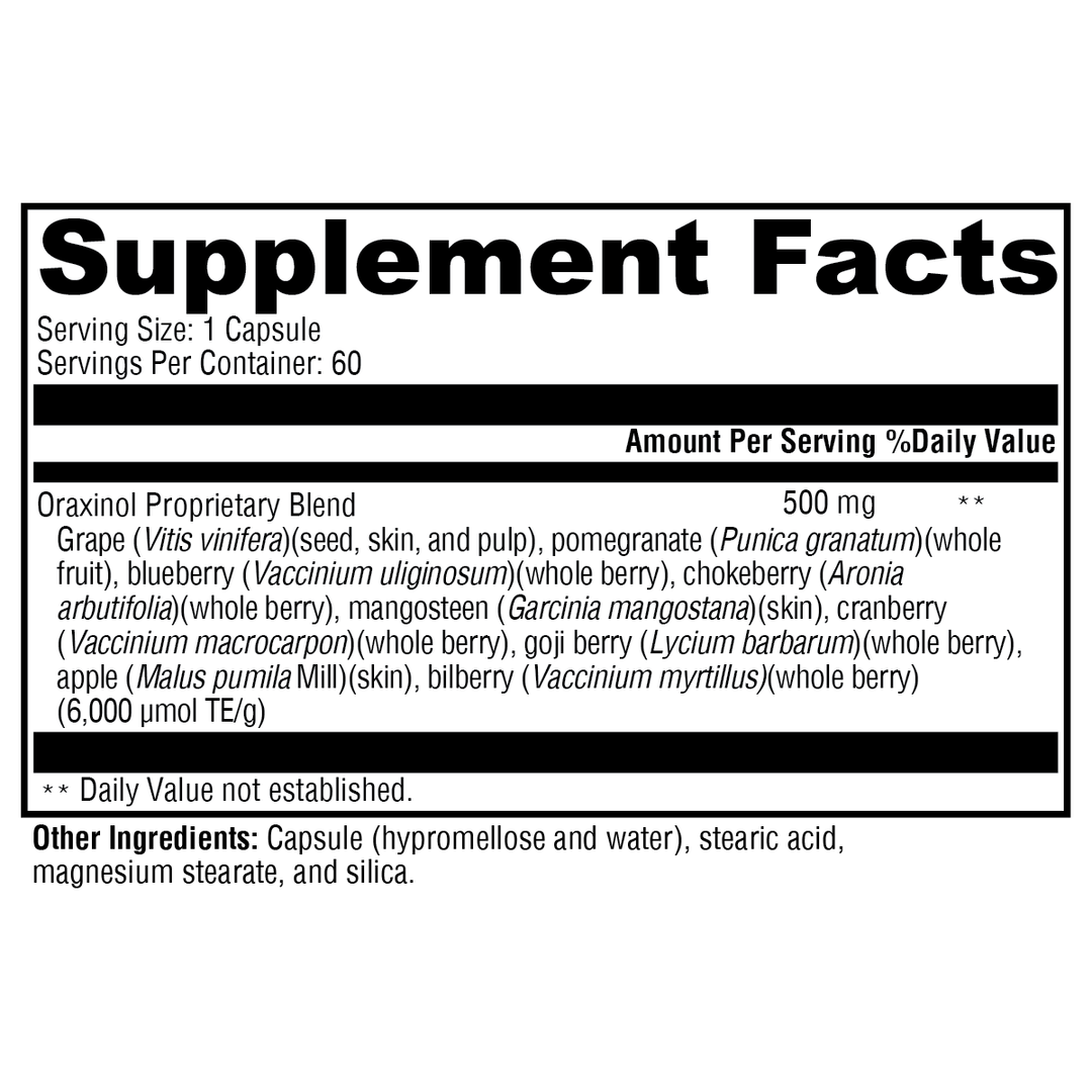 oraxinol-60-capsules supplement details. For any questions contact us at contact@goldenhealthquest.com