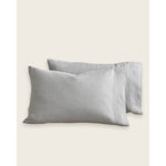 Load image into Gallery viewer, A pair of two pillow with dove grey linen pillowcases against a blank background. [32783549136976, 32783549333584]
