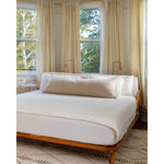 Load image into Gallery viewer, A king size white weighted blanket 25lb on a king bed showing little overhang [42934587883739, 46452819001563]
