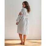 Load image into Gallery viewer, Woman in dove gray linen robe reverse [45949480829147, 45949488103643]
