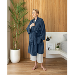 Load image into Gallery viewer, Woman in navy linen robe 2 [45949488136411, 45949488169179]
