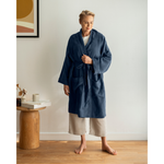 Load image into Gallery viewer, Woman in navy linen robe [45949488136411, 45949488169179]
