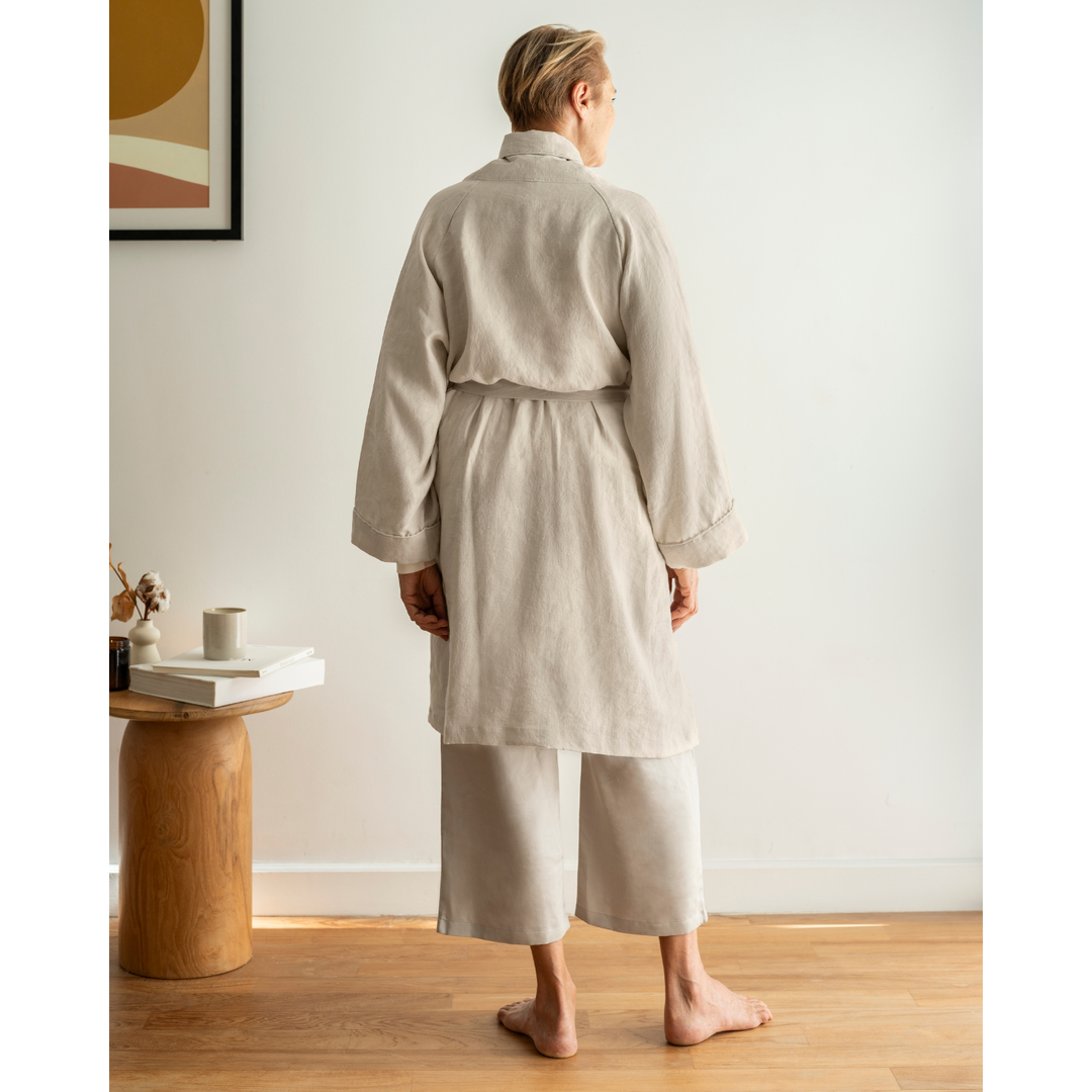 Woman in oatmeal linen robe reverse [45949480796379, 45949488070875]